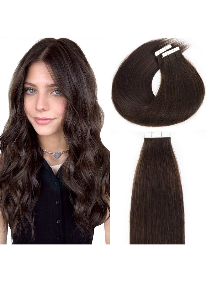 Lacer Dark Brown Tape in Hair Extensions Human Hair Double Sided Adhesive Seamless Glue in Hair Extensions 14 Inch 50g20pcs Tape Ins - Image 2
