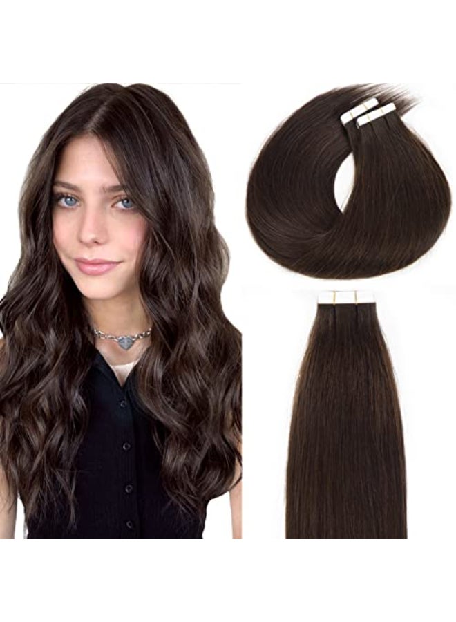 Lacer Dark Brown Tape in Hair Extensions Human Hair Double Sided Adhesive Seamless Glue in Hair Extensions 14 Inch 50g20pcs Tape Ins - Image 1