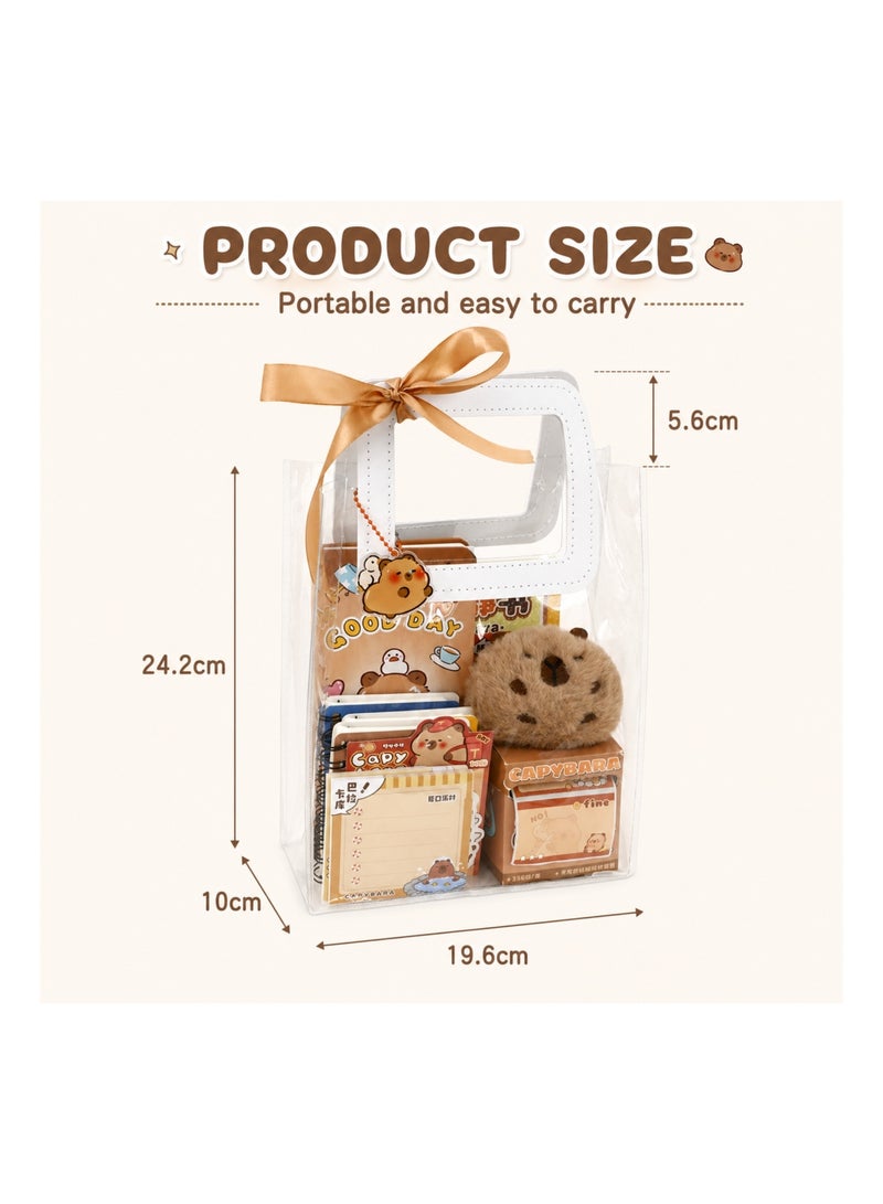 127PCS Capybara Stationery Set for Girls, Kawaii School Supplies Gift Set with Clear Handbag, Pencil Case, Notebook, Pens, Stickers, Sticky Notes, Ruler Set & Keychains, Birthday Gift for Kids - Image 4