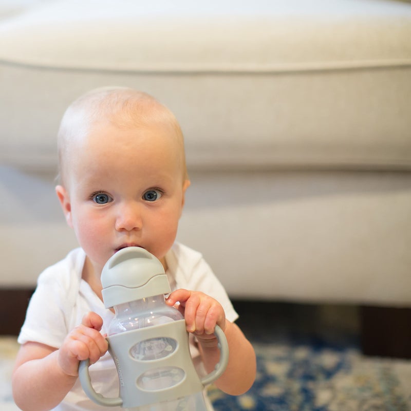 BUMKiNs Dr. Brown’s® Milestones™ Wide-Neck Sippy Straw Bottle with 100% Silicone Handles, 9oz/270mL, Gray & Green, 2 Pack, 6m+ - Image 2