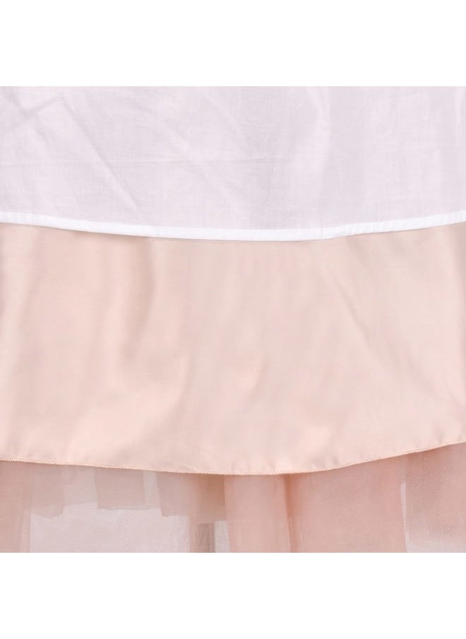 Sunny Fashion - Girls Dress Beige Lace Tulle Hollow Back Wedding Party Birthday Size 5 - Image 1