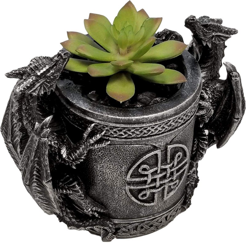 DWK - Literary Beasts - Twin Double Dragon Celtic Gothic Pen Pencil Desk Organizer Makeup Brush Holder Art Supply Caddy Home Office Accent Storage Accessory, Antique Silver Pewter, 6.5-inch - Image 3