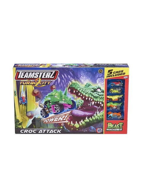 Beast Machine Croc Attack Track Set & 5 Die-Cast Cars - Durable Boys Playset, Engages Motor Skills, Perfect for Kids aged 3+
