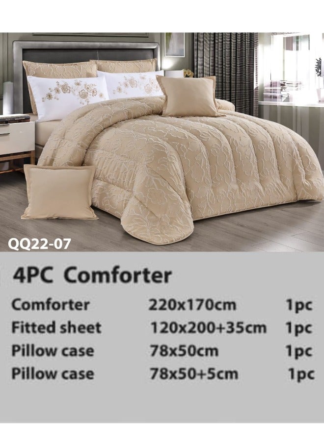 Moon Luxury Embroidered Jacquard Bedspread, 4 Pieces - Luxurious double bedspread with microfiber filling, 220 x 170 cm, fits a 200 x 120 cm bed - Luxurious embroidered jacquard duvet set - Elegant bridal bedspread - Soft and classic bedspreads - Image 1