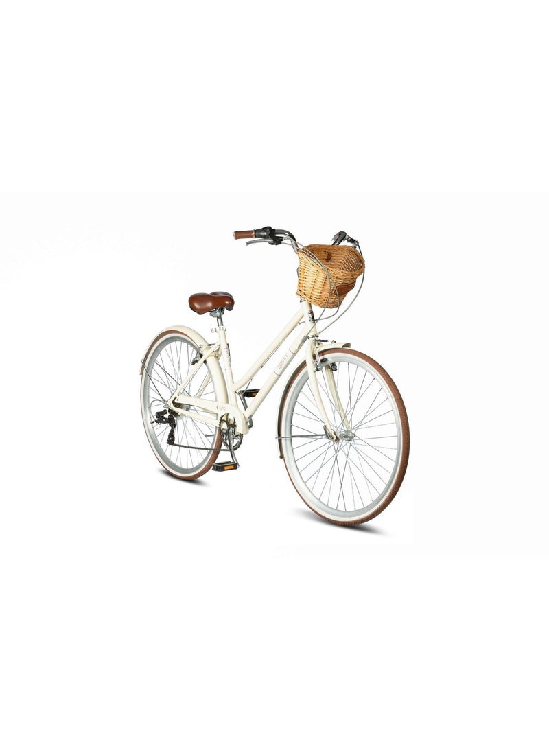 Spinn Luna Women's 28-Inch City Bike | 28 Inch Wheel Size | 7-Speed Shimano | Steel Frame | Front Basket | Adjustable Seat | Pearl Cream - Image 2