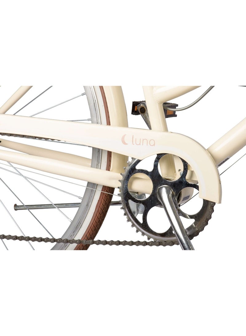 Spinn Luna Women's 28-Inch City Bike | 28 Inch Wheel Size | 7-Speed Shimano | Steel Frame | Front Basket | Adjustable Seat | Pearl Cream - Image 4