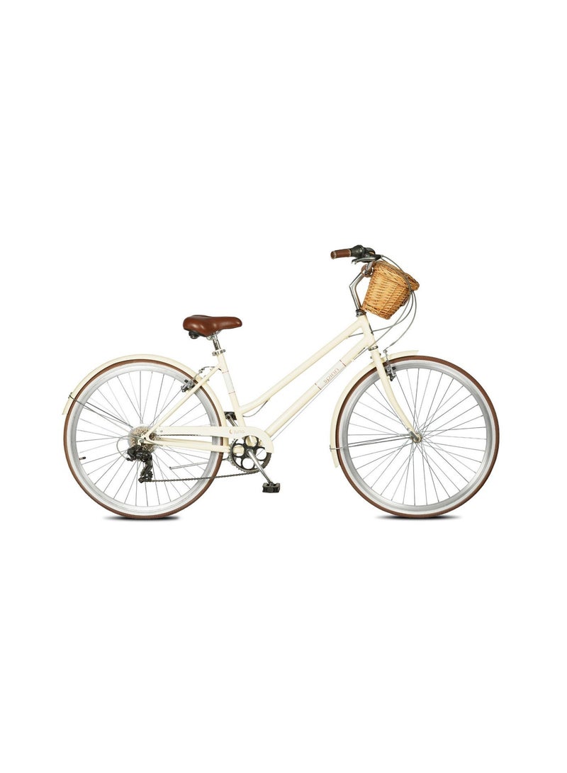Spinn Luna Women's 28-Inch City Bike | 28 Inch Wheel Size | 7-Speed Shimano | Steel Frame | Front Basket | Adjustable Seat | Pearl Cream - Image 1