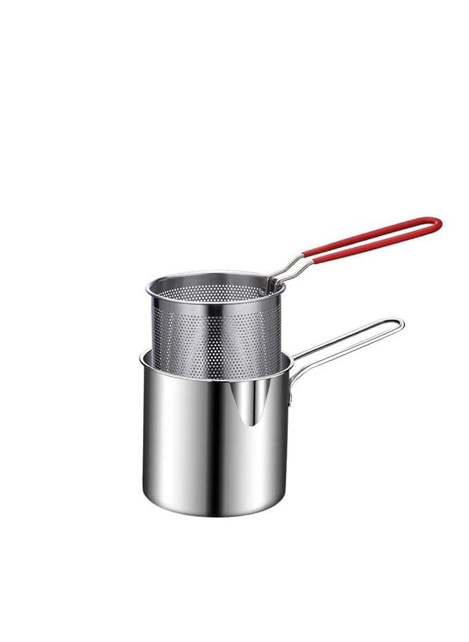 ZYNDRA Small Deep Frying Pot with Strainer Basket 1200ml Stainless Steel Pan with Handle Ideal for Frying French FriesChicken WingsShrimpFishBoiling ButterSauceGraviesPasta1Piece  - Image 1