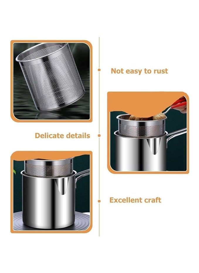 ZYNDRA Small Deep Frying Pot with Strainer Basket 1200ml Stainless Steel Pan with Handle Ideal for Frying French FriesChicken WingsShrimpFishBoiling ButterSauceGraviesPasta1Piece  - Image 3