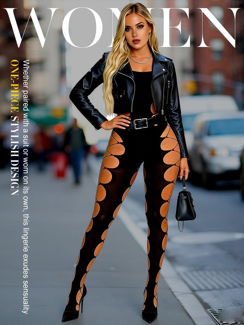 Buitifo Womens Fishnet Bodystocking Plus Size Crotchless Bodysuit Sexy Tights Soft Nightwear Lingerie (Black S2,M) - Image 3