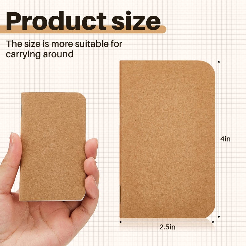 Outus 15 Pcs Mini Pocket Notebook 2.5" x 4" Small Journal Kraft Paper Notepads Bulk Softcover Pocket Notepad Memo Diary Subject Notebooks for Traveler Worker(Brown,Lined Style) - Image 2