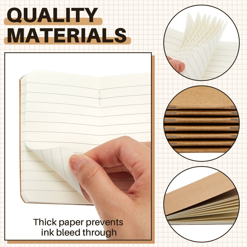 Outus 15 Pcs Mini Pocket Notebook 2.5" x 4" Small Journal Kraft Paper Notepads Bulk Softcover Pocket Notepad Memo Diary Subject Notebooks for Traveler Worker(Brown,Lined Style) - Image 3