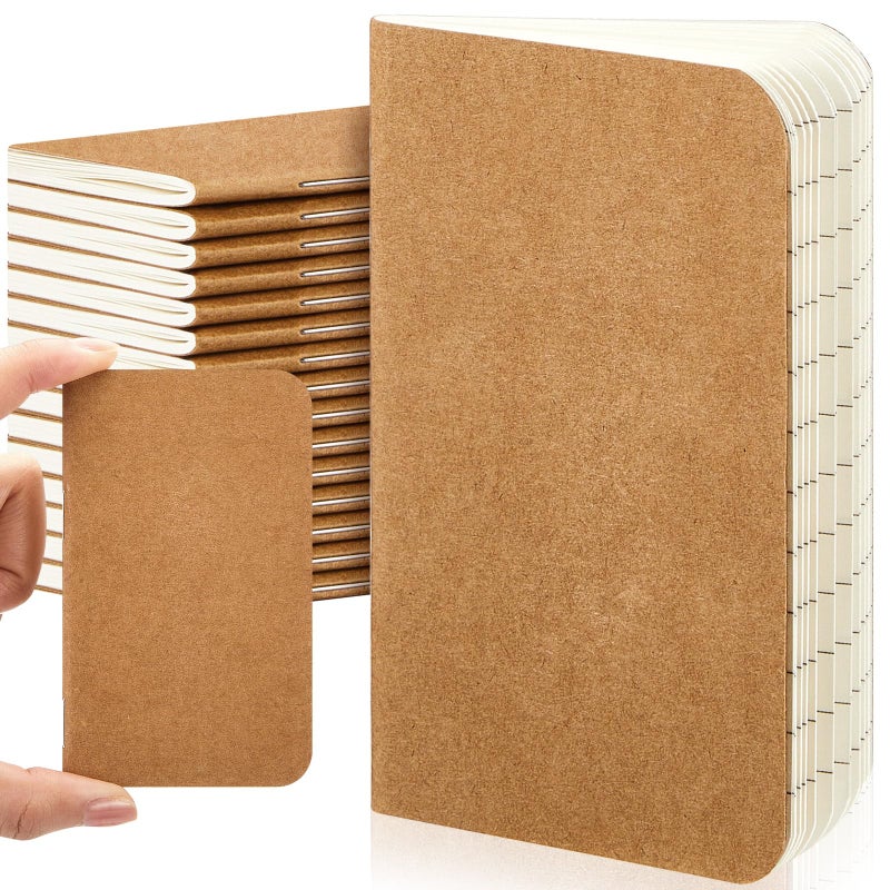 Outus 15 Pcs Mini Pocket Notebook 2.5" x 4" Small Journal Kraft Paper Notepads Bulk Softcover Pocket Notepad Memo Diary Subject Notebooks for Traveler Worker(Brown,Lined Style) - Image 1