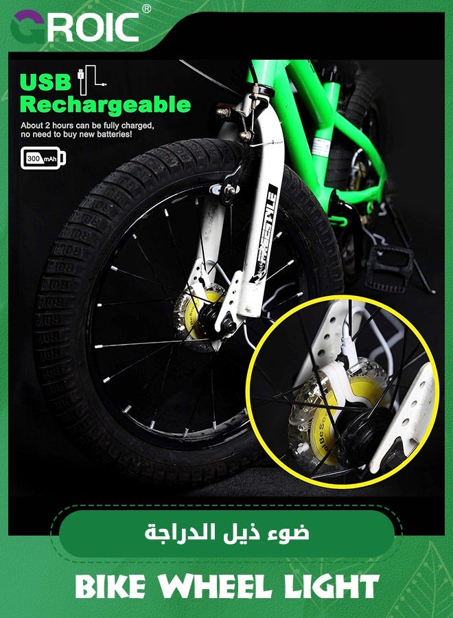 GROIC أضواء عجلة الدراجة القابلة لإعادة الشحن، أضواء إطارات الدراجة LED الرائعة، ملحقات محور الدراجة الآمنة للأطفال والكبار للأولاد والبنات والرجال والنساء، أضواء ساطعة مقاومة للماء، هدايا لحفلات الديسكو لركوب الدراجات - Image 3