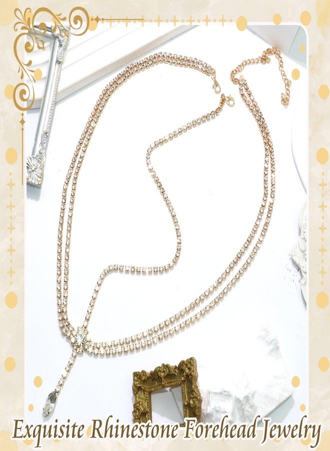 VENOFEN Gold Rhinestone Head Chain Layered Boho Headpiece Glitter Crystal Pendant Forehead Jewelry for Women Wedding Bridal Prom Goddess Headband Accessories - Image 2