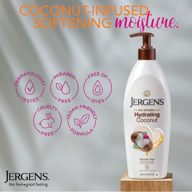 Jergens Hydrating Coconut Body Lotion, Hand and Body Moisturizer, Infused with Coconut Oil, Hydrates Dry Skin Instantly, Dermatologist Tested, 26.5 Oz - Image 3
