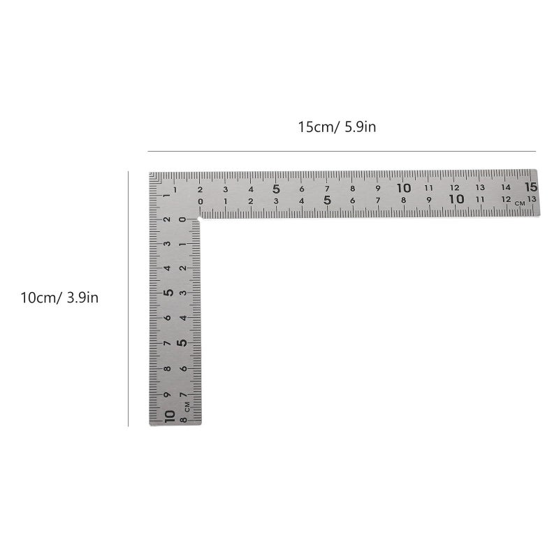 Stainless Steel L Shaped Ruler 10x15cm Carpenter Square Metal Measuring Tool - Image 3