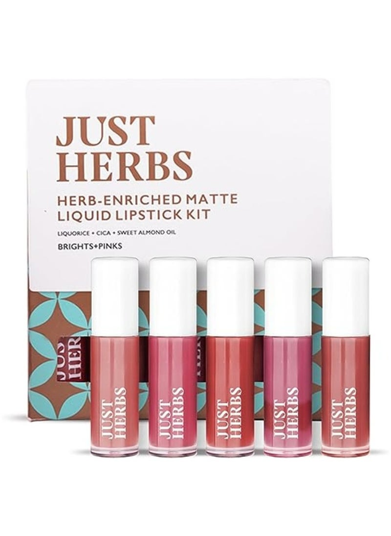 Just Herbs - Just Herbs Ayurvedic Liquid Lipstick Kit Set of 5 with Long Lasting Hydrating and lightweight Lip Colour Brights & Pinks Paraben & Silicon Free - Image 1