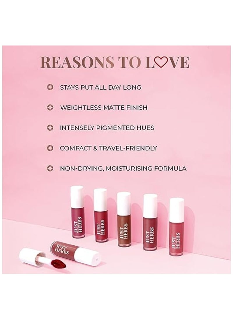 Just Herbs - Just Herbs Ayurvedic Liquid Lipstick Kit Set of 5 with Long Lasting Hydrating and lightweight Lip Colour Brights & Pinks Paraben & Silicon Free - Image 1