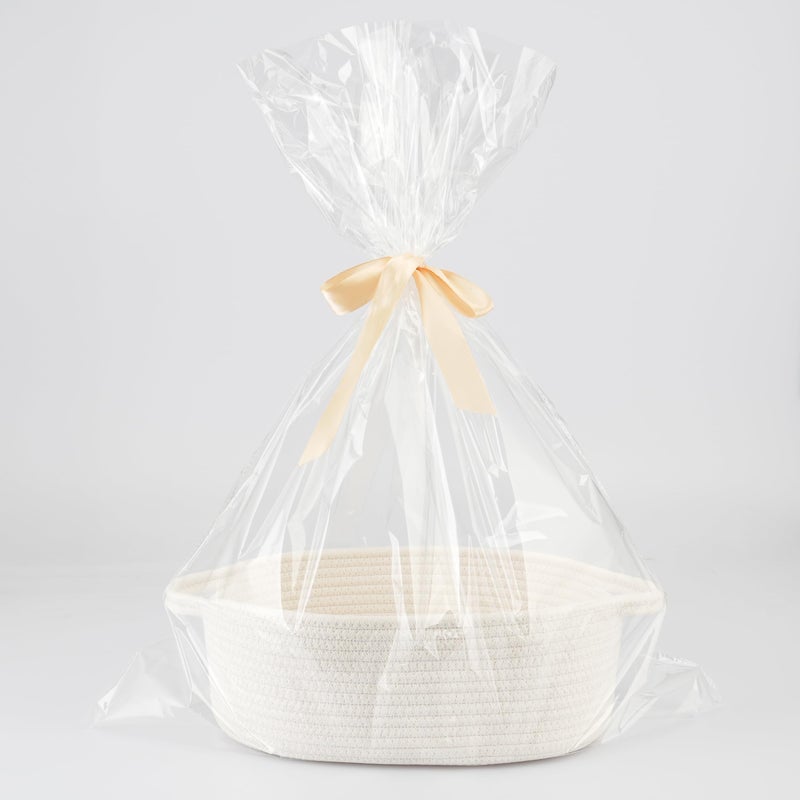 JUNBOLE Baby Gifts Basket Empty with Gifts Bag and Ribbon13â€x10â€x5â€ Cute Baskets to Fill Easter Basket Small Woven Cotton Rope Basket Baby Toy Baske(white, large) - Image 1