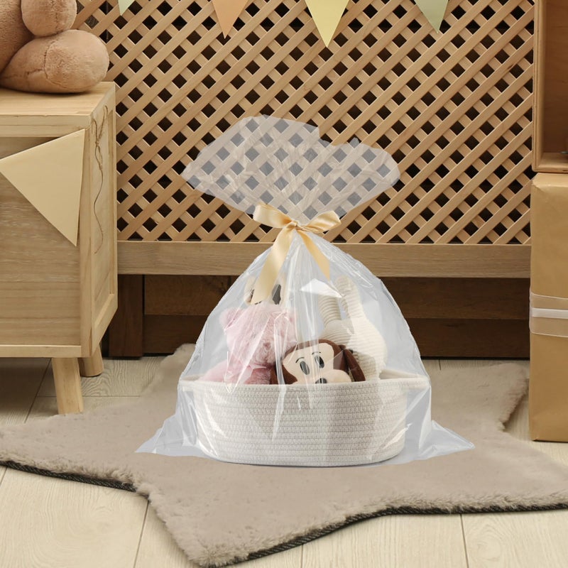JUNBOLE Baby Gifts Basket Empty with Gifts Bag and Ribbon13â€x10â€x5â€ Cute Baskets to Fill Easter Basket Small Woven Cotton Rope Basket Baby Toy Baske(white, large) - Image 5