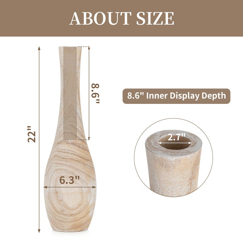 Hanobe Floor Vase Home Decor: 22 inch Tall Decorative Wood Vases for Living Room Large Rustic Farmhouse Boho Vase for Dining Table Centerpiece Bedroom Corner Hallway - Image 2