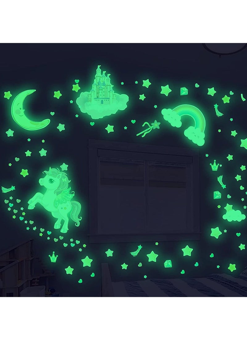 Y&D Wall Decals Glow in The Dark Stars and Unicorn Glowing Castle Moon Rainbow StickersLuminous Ceiling Decor for Kids Bedroom Great Girls Boys Gift 174 pcs - Image 2