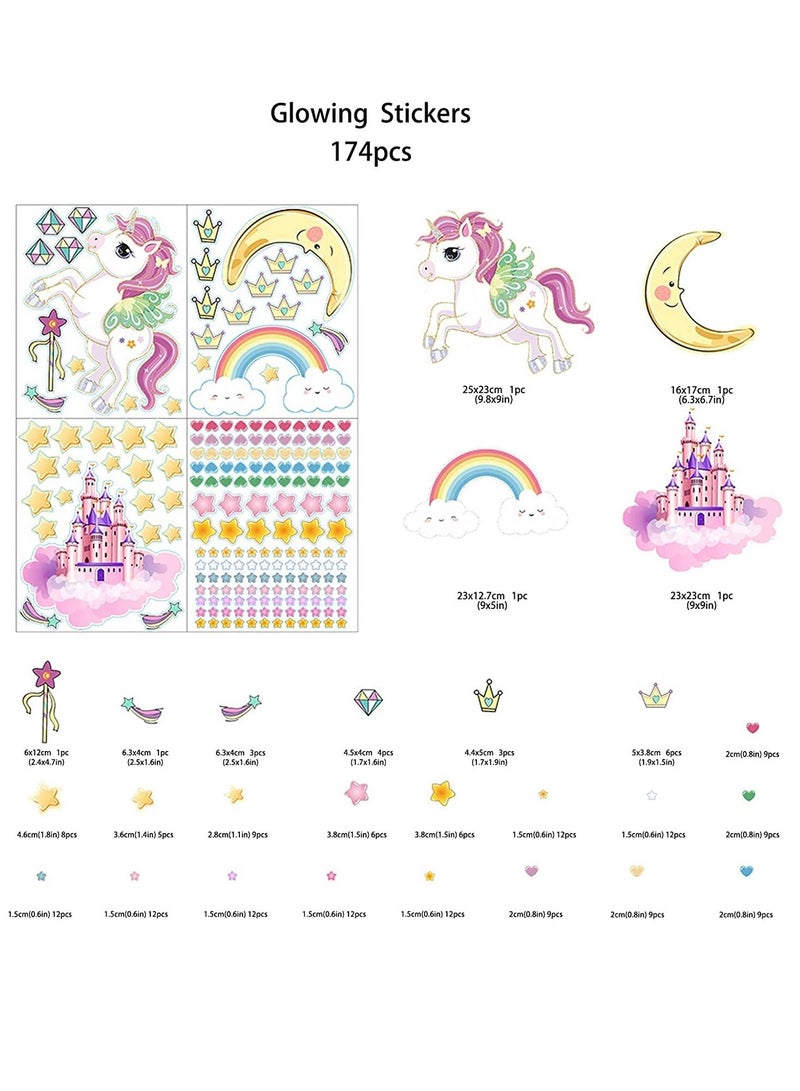 Y&D Wall Decals Glow in The Dark Stars and Unicorn Glowing Castle Moon Rainbow StickersLuminous Ceiling Decor for Kids Bedroom Great Girls Boys Gift 174 pcs - Image 5