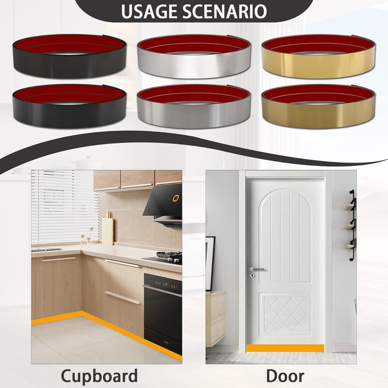 Coengwui Stainless Steel Kick Plate, Peel and Stick Kickplate Base Cover, Baseboard Molding Trim for Wall, Door, Kitchen Cupboard, Dishwasher Toe - Anti-Scratch Protection (9.8ft x 3.9in, Brushed Black) - Image 2