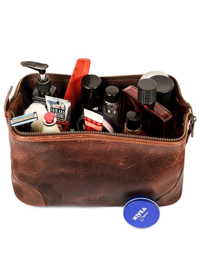 HLC Leather Toiletry Bag for Men - Best Gift for Men - Premium Genuine Leather Dopp Kit Shaving Kit Organizer Travel Kit Pouch Bag for Men - Large Size (Brown) - Image 5