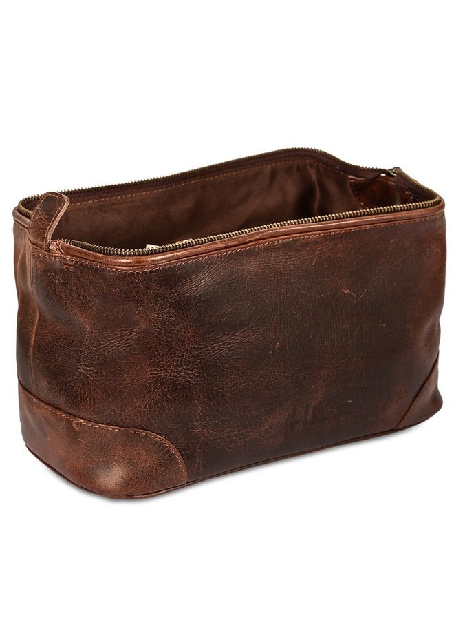 HLC Leather Toiletry Bag for Men - Best Gift for Men - Premium Genuine Leather Dopp Kit Shaving Kit Organizer Travel Kit Pouch Bag for Men - Large Size (Brown) - Image 2