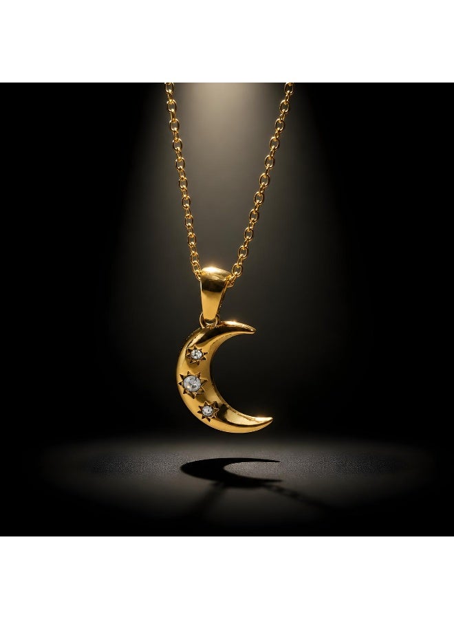 Women’s Gold‑Plated Moon Necklace with Three Zircon Stones - Image 5