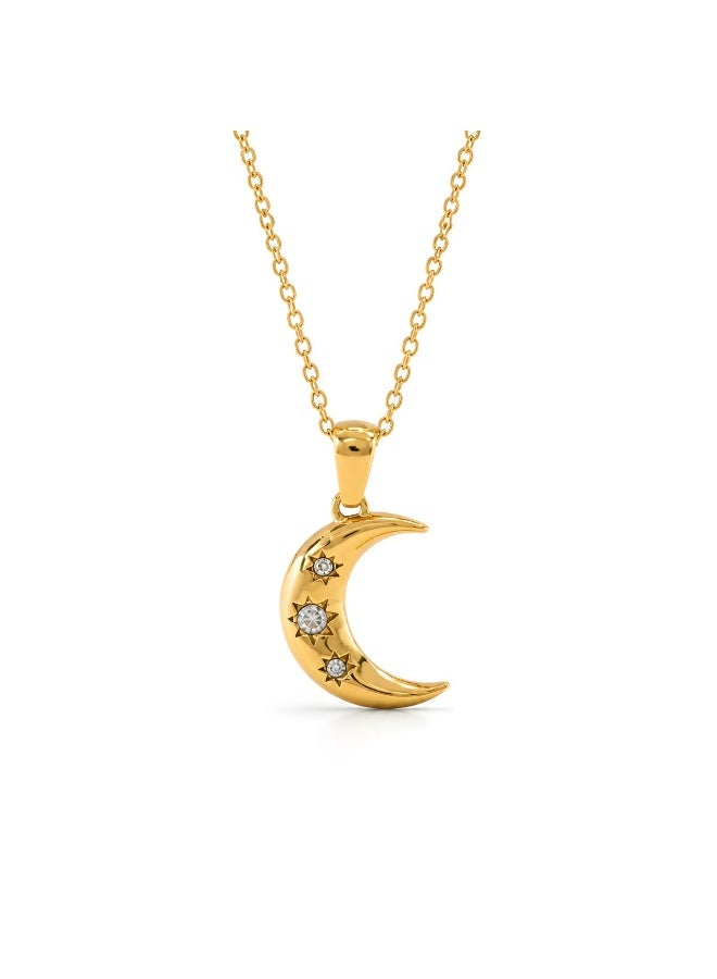 Women’s Gold‑Plated Moon Necklace with Three Zircon Stones - Image 2