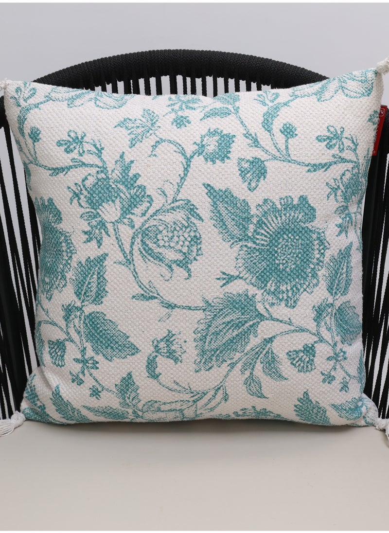 Ramsha - Blue and White Color Printed Home Decor Tassel Cushion with insert for bedroom– CS 317 - Image 1