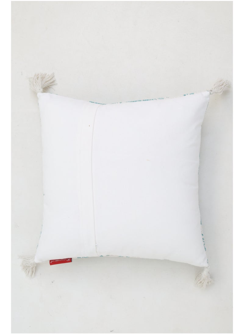 Ramsha - Blue and White Color Printed Home Decor Tassel Cushion with insert for bedroom– CS 317 - Image 1