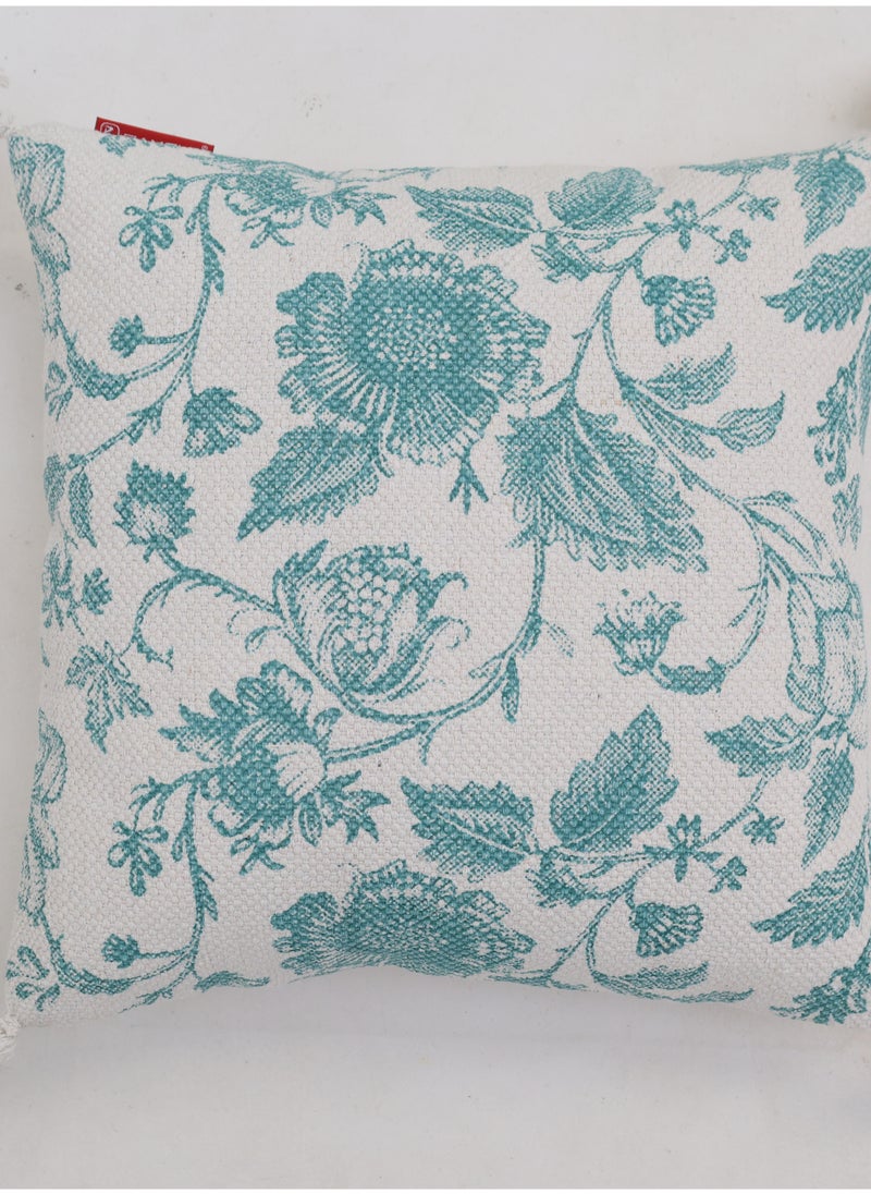Ramsha - Blue and White Color Printed Home Decor Tassel Cushion with insert for bedroom– CS 317 - Image 1