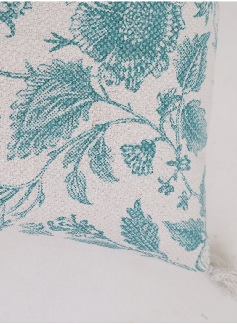 Ramsha - Blue and White Color Printed Home Decor Tassel Cushion with insert for bedroom– CS 317 - Image 1