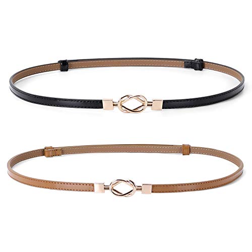JASGOOD Leather Skinny Women Belt Ladies Thin Waist Belts Plus Size Adjustable for Jeans Pants Dresses with Metal Buckle - Image 1
