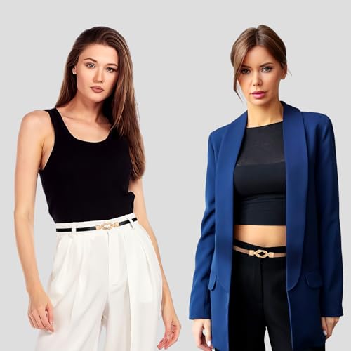 JASGOOD Leather Skinny Women Belt Ladies Thin Waist Belts Plus Size Adjustable for Jeans Pants Dresses with Metal Buckle - Image 2