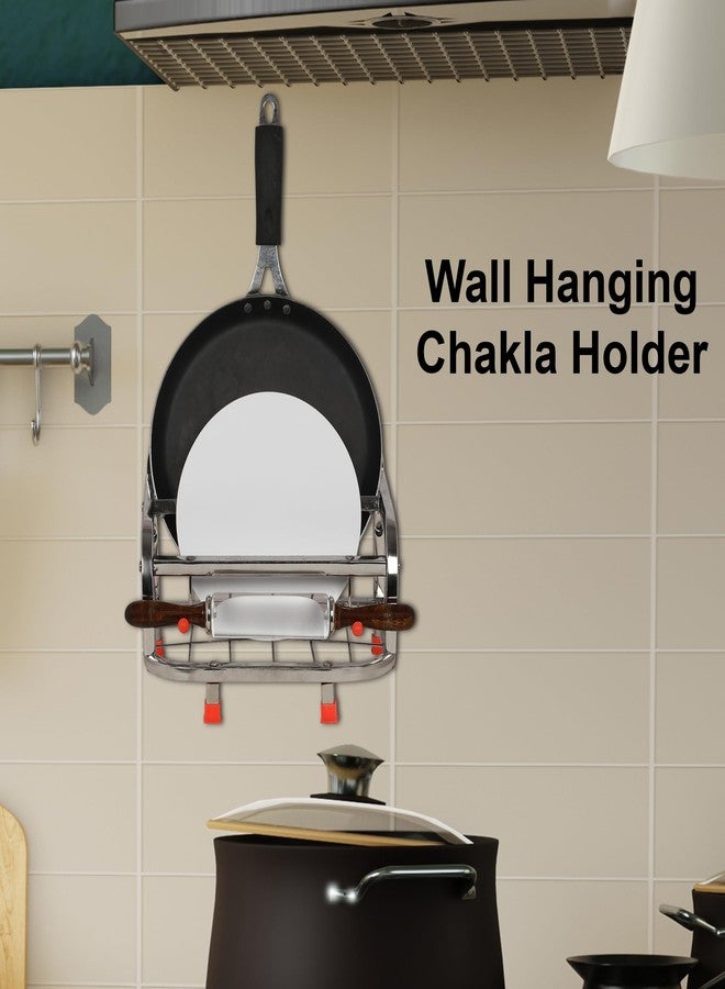 Rollyware 100% Stainless Steel Belan and Chakla Stand, Belan Tawa Chimta Rolling Pin Holder, Lightweight, Durable Chakla Holder for Kitchen, 4in1 Kitchen Rack - Image 3