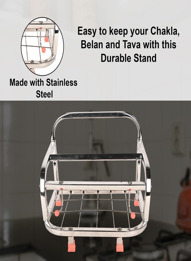 Rollyware 100% Stainless Steel Belan and Chakla Stand, Belan Tawa Chimta Rolling Pin Holder, Lightweight, Durable Chakla Holder for Kitchen, 4in1 Kitchen Rack - Image 4