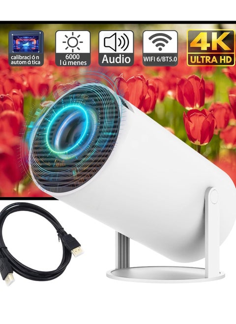 جهاز عرض صغير محمول بروجكتور 4K - 5 جيجا مع واي فاي 6 جهاز عرض صغير BT 5.0 من 200ANSI يجلب كابل HDMI وجهاز عرض للمسرح المنزلي، متوافق مع الهاتف/Android/الأجهزة اللوحية/الكمبيوتر الشخصي/جهاز التلفاز/الصندوق/USB
