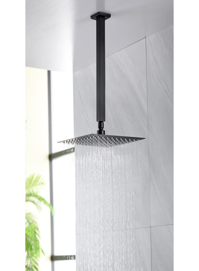 Anpean 12 Inch Square Ceiling Mounted Shower Arm and Flange, Matte Black - Image 2