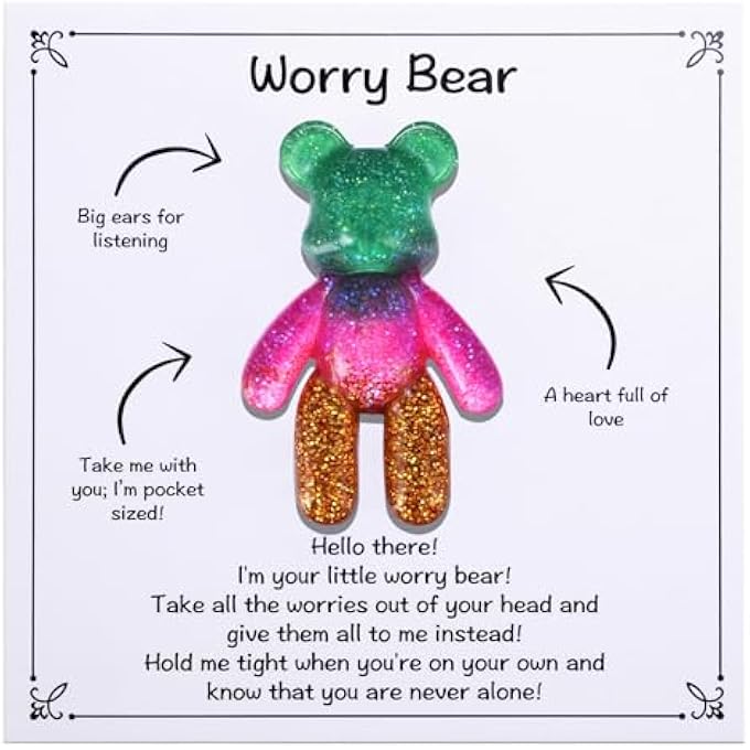 Aesnefe Pocket Bear Hug, Anxiety Relief Gifts, Mental Health Positivity Gift for Anxious Friend, Autism Fidget Gifts for Teen, Surgery Worry Gift, Thoughtful Present for School Anxiety, Green Gold - Image 1