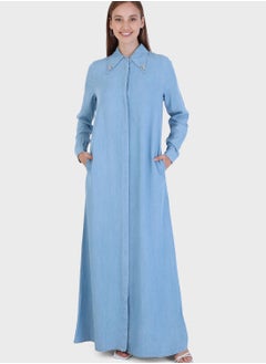 Pocket Detail Denim Abaya