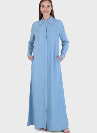 Pocket Detail Denim Abaya