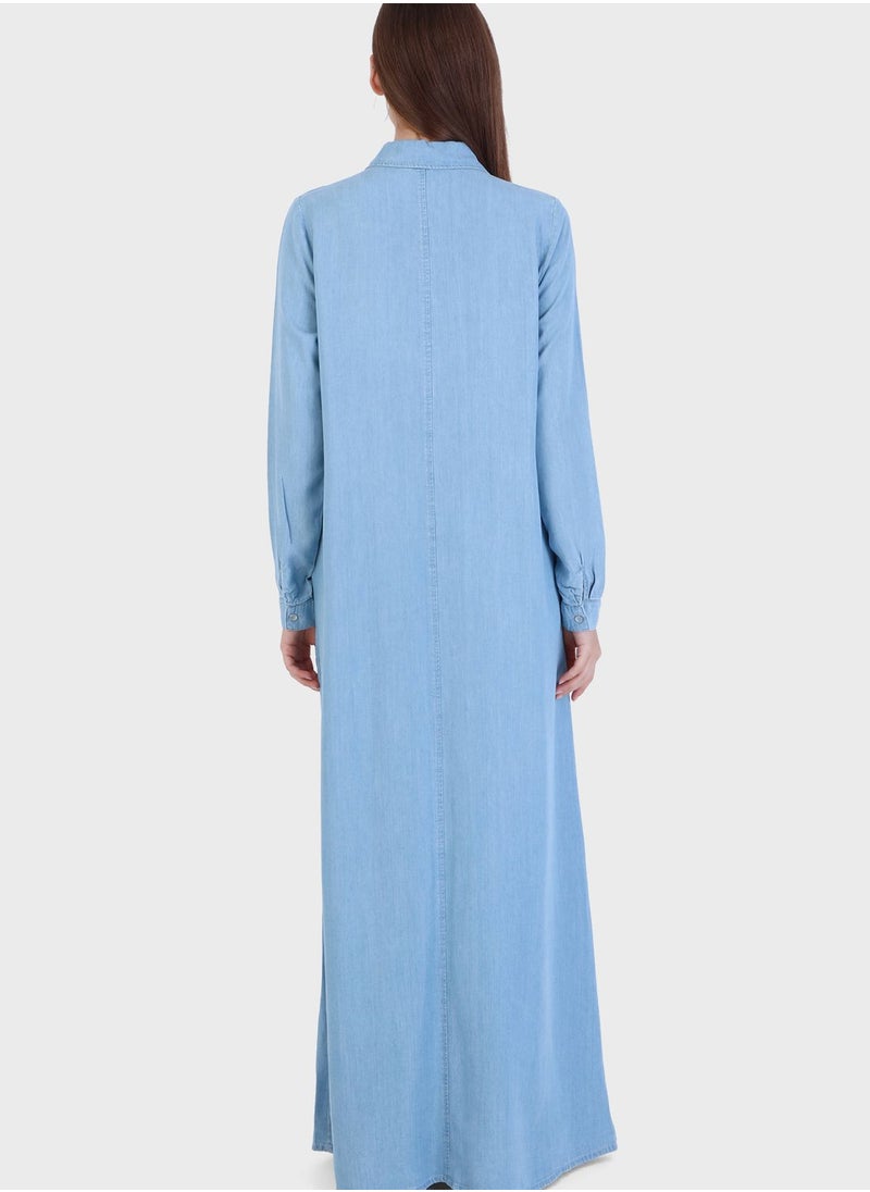Modanisa - Pocket Detail Denim Abaya - Image 1