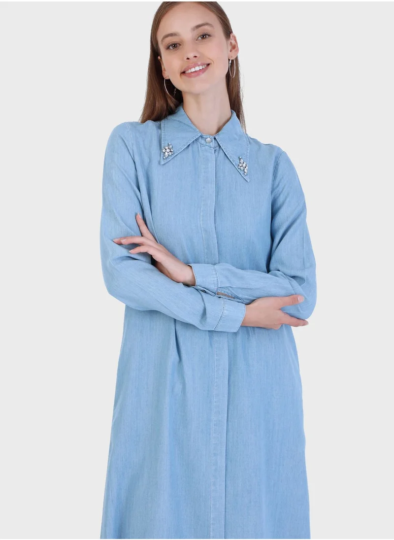 Modanisa Pocket Detail Denim Abaya