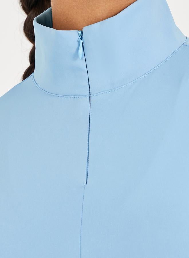 ستايلي بلوزة بأكمام طويلة وسحاب نصفي وحافة منحنية - Image 3