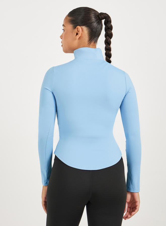 ستايلي بلوزة بأكمام طويلة وسحاب نصفي وحافة منحنية - Image 4